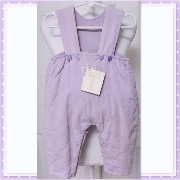 🆕 Lavender LA Petite Ourse Overalls + L/S Button Down Top Set 0-6mos NWT - Picture 6 of 10